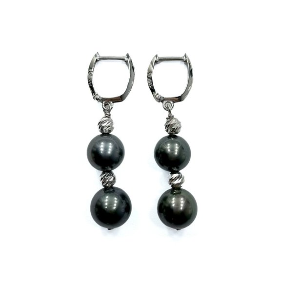 14k White Gold Cultured Tahitian Pearl Drop Earrings - Picture 1 of 1